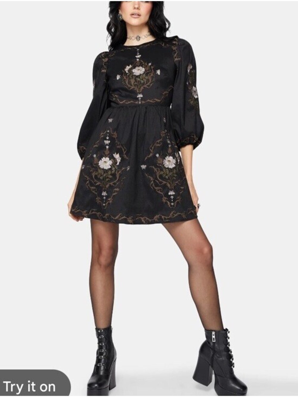 NWT Disturbia Vine Floral Embroidered Long Sleeve Mini Dress Size 14 Retail $164